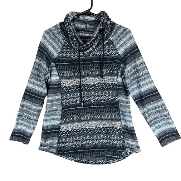 Woolrich Women Jacket Gray Black Loose Turtle Neck Base Layer Fair Isle Nordic M - Picture 1 of 12
